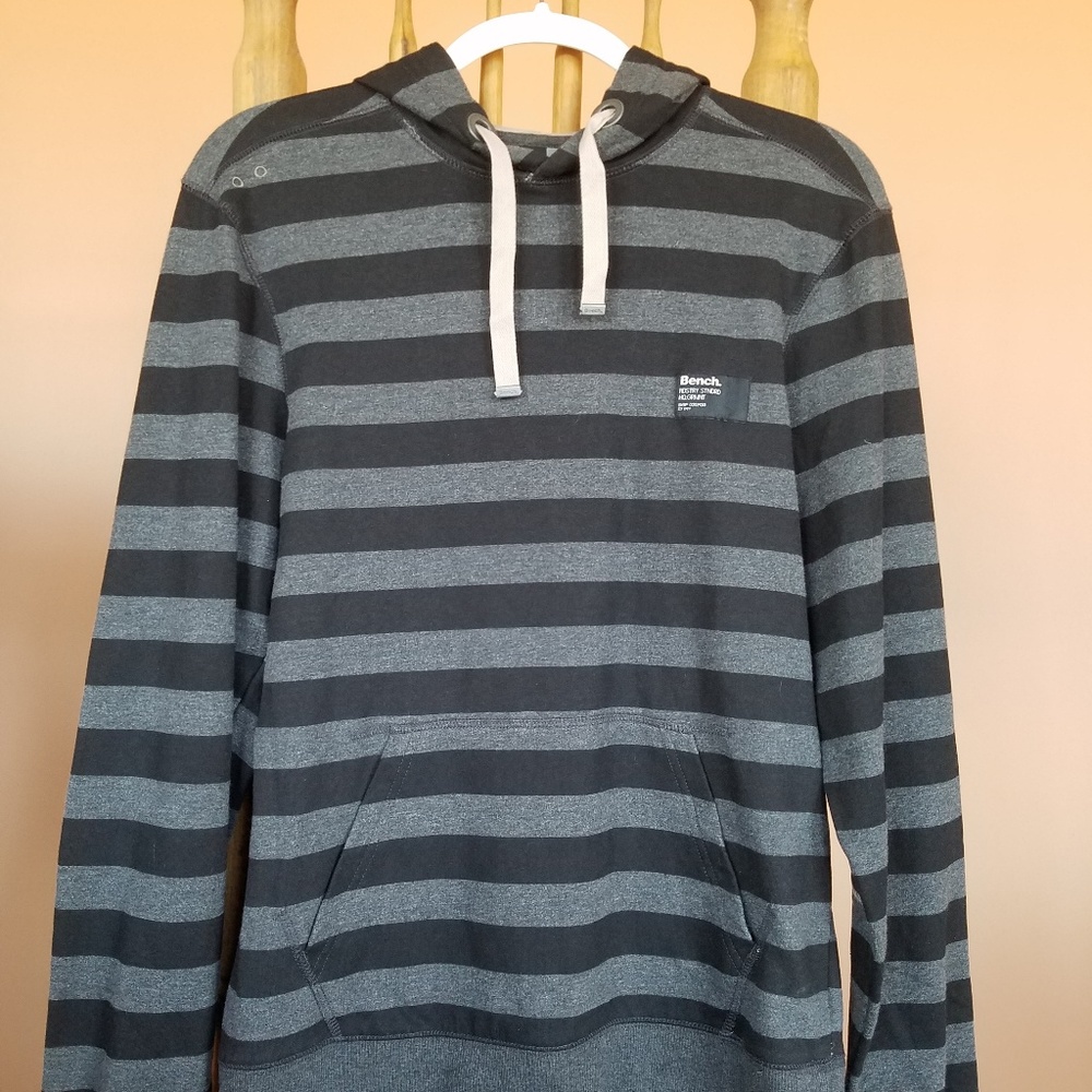 BENCH Double Knitted Hoodie Striped Grey/Black